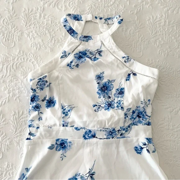 Lulu's White and Blue Floral Midi Dress - Picture 3 of 9